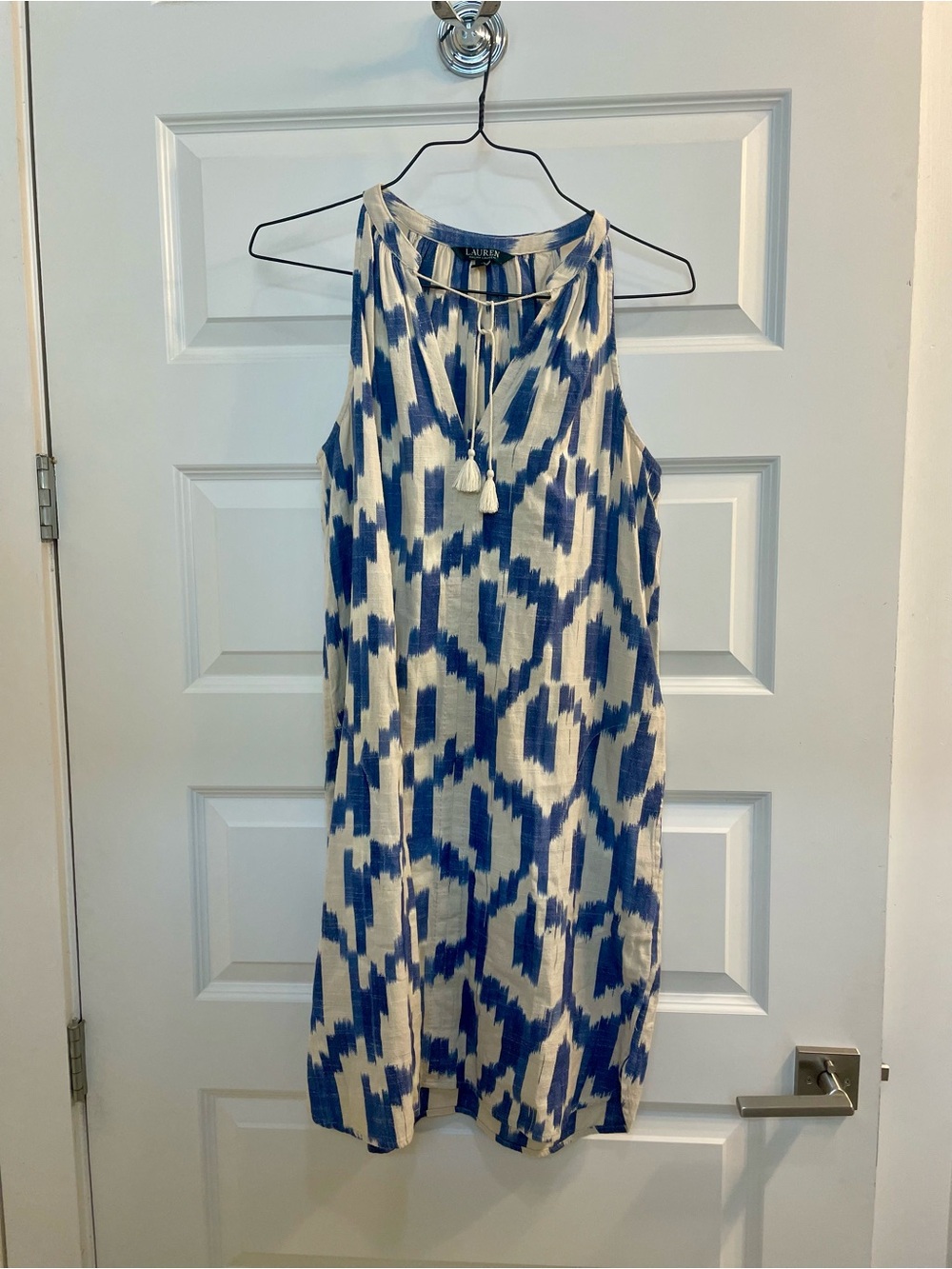 Lauren Ralph Lauren Blue & Cream Ikat Sleeveless Dress